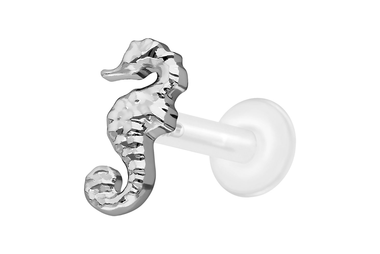 PTFE Labret Piercing mit Innengewinde + Titan-Aufsatz SEEPFERDCHEN